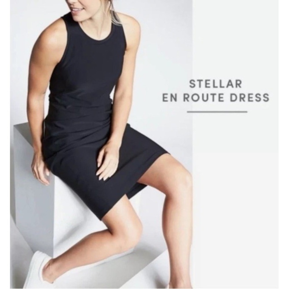Athleta Stellar En Route Dress Small Black Bodycon Zipper Racerback Sleeveless